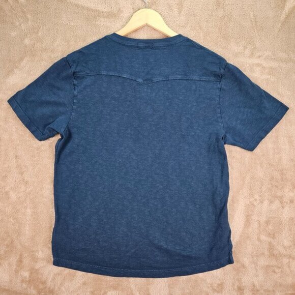 True Religion Shirt Henley Collar Embroidered Logo Short Sleeve Blue T-Shirt - Picture 2 of 10